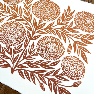 Hand Block Printed Marigold Art Print - No. 618