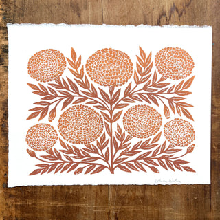 Hand Block Printed Marigold Art Print - No. 619