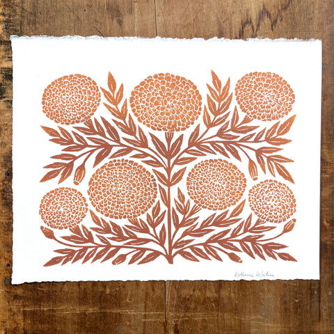 Hand Block Printed Marigold Art Print - No. 619