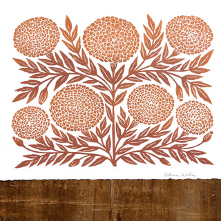 Hand Block Printed Marigold Art Print - No. 619