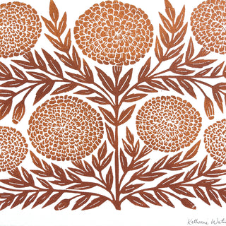 Hand Block Printed Marigold Art Print - No. 619