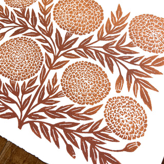 Hand Block Printed Marigold Art Print - No. 619