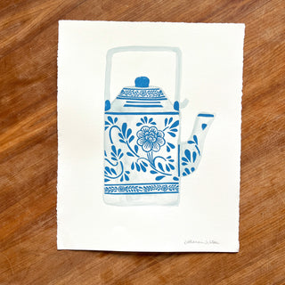 Hand Block Printed Art Print with Watercolors - No. 6030