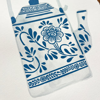 Hand Block Printed Art Print with Watercolors - No. 6030