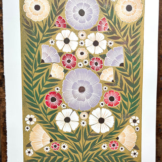 Hand Block Printed "Ochre Floral" Reduction Print - No. 17