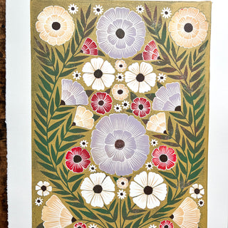 Hand Block Printed "Ochre Floral" Reduction Print - No. 17
