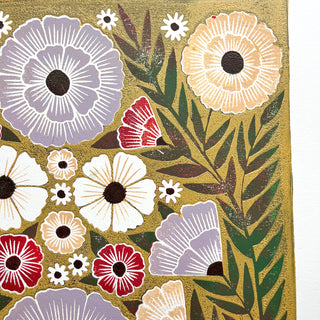 Hand Block Printed "Ochre Floral" Reduction Print - No. 17
