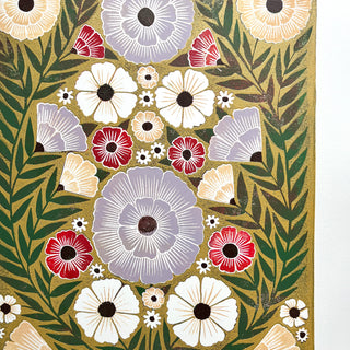 Hand Block Printed "Ochre Floral" Reduction Print - No. 17