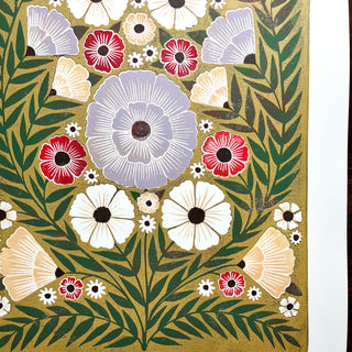 Hand Block Printed "Ochre Floral" Reduction Print - No. 17