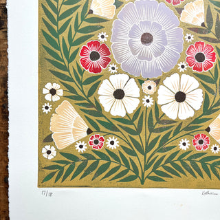 Hand Block Printed "Ochre Floral" Reduction Print - No. 17