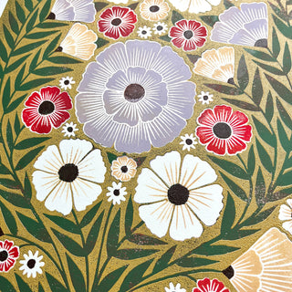 Hand Block Printed "Ochre Floral" Reduction Print - No. 17