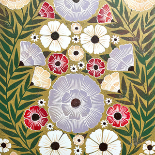 Hand Block Printed "Ochre Floral" Reduction Print - No. 17