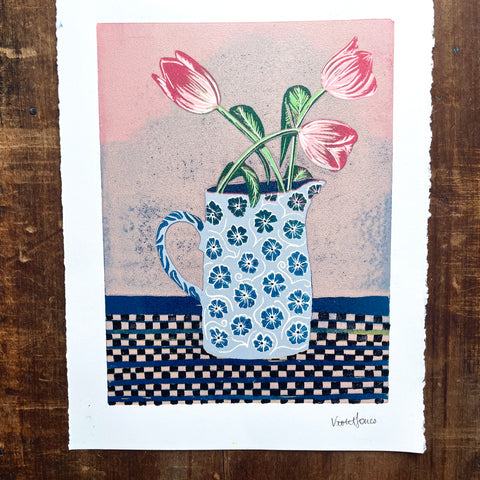 Violet's Multimedia Reduction Print : Tulips No. 9