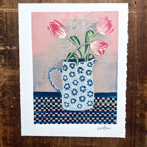 Violet's Multimedia Reduction Print : Tulips No. 10