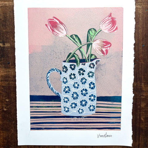 Violet's Multimedia Reduction Print : Tulips No. 11