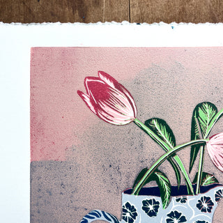 Violet's Multimedia Reduction Print : Tulips No. 12