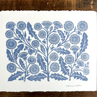 Hand Block Printed Dandelion Art Print - No. 5289