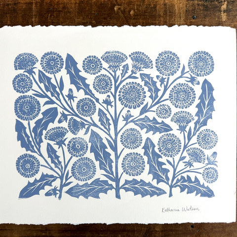 Hand Block Printed Dandelion Art Print - No. 5289