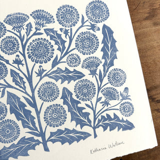 Hand Block Printed Dandelion Art Print - No. 5289