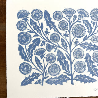 Hand Block Printed Dandelion Art Print - No. 5289