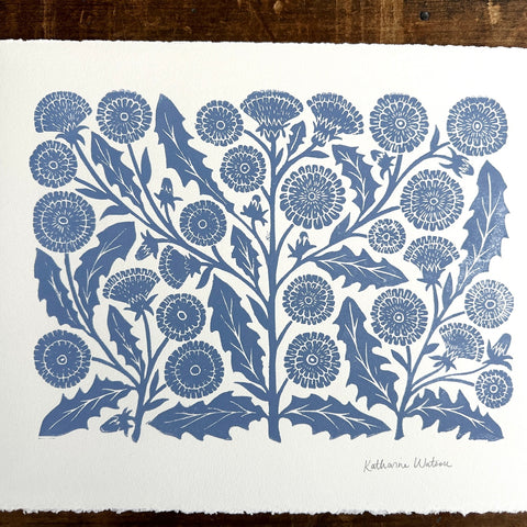 SECONDS : Hand Block Printed Dandelion Art Print - No. 5291