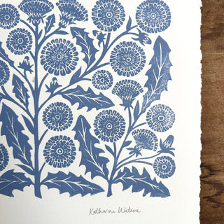 SECONDS : Hand Block Printed Dandelion Art Print - No. 5291