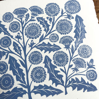 SECONDS : Hand Block Printed Dandelion Art Print - No. 5291