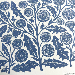 SECONDS : Hand Block Printed Dandelion Art Print - No. 5291