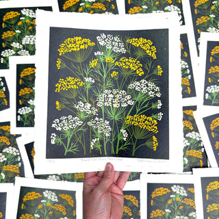 Hand Block Printed Fennel and Queen Anne's Lace Reduction Print