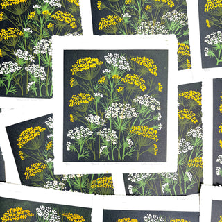 Hand Block Printed Fennel and Queen Anne's Lace Reduction Print