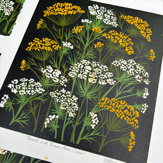 Hand Block Printed Fennel and Queen Anne's Lace Reduction Print