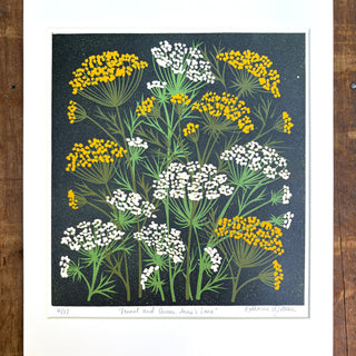 Hand Block Printed Fennel and Queen Anne's Lace Reduction Print