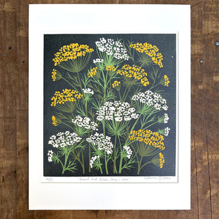 Hand Block Printed Fennel and Queen Anne's Lace Reduction Print