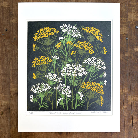 Hand Block Printed Fennel and Queen Anne's Lace Reduction Print