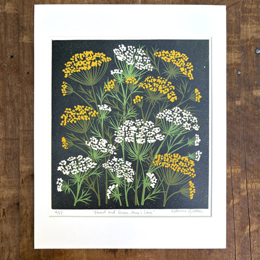 Hand Block Printed Fennel and Queen Anne's Lace Reduction Print