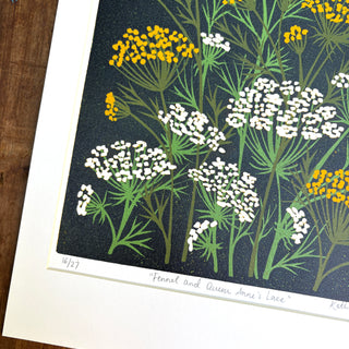 Hand Block Printed Fennel and Queen Anne's Lace Reduction Print