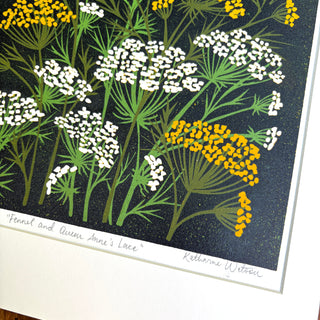 Hand Block Printed Fennel and Queen Anne's Lace Reduction Print