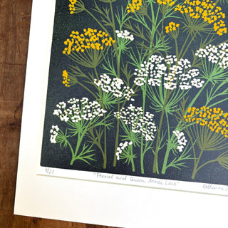 Hand Block Printed Fennel and Queen Anne's Lace Reduction Print
