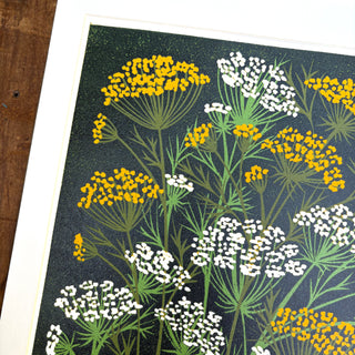 Hand Block Printed Fennel and Queen Anne's Lace Reduction Print