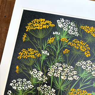 Hand Block Printed Fennel and Queen Anne's Lace Reduction Print