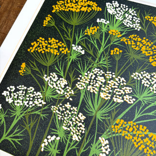 Hand Block Printed Fennel and Queen Anne's Lace Reduction Print