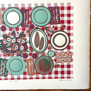 Hand Block Printed "Picnic Table" Reduction Print - Horizontal - No. 24