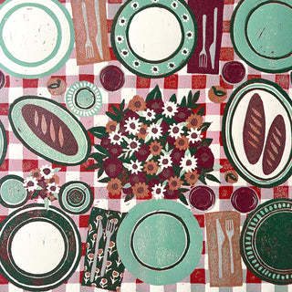 Hand Block Printed "Picnic Table" Reduction Print - Horizontal - No. 26