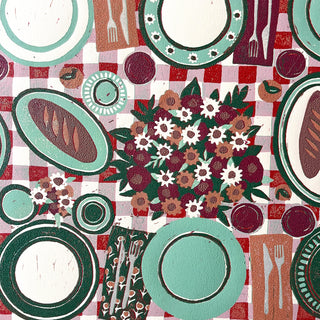 Hand Block Printed "Picnic Table" Reduction Print - Horizontal - No. 27