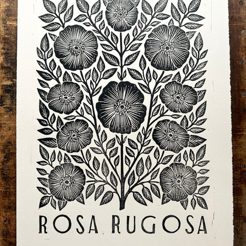 Hand Block Printed Rosa Rugosa Art Print - No. 5306