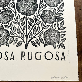 Hand Block Printed Rosa Rugosa Art Print - No. 5306