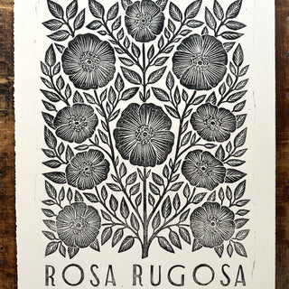 Hand Block Printed Rosa Rugosa Art Print - No. 5307