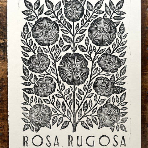 Hand Block Printed Rosa Rugosa Art Print - No. 5307