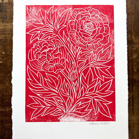 TEST PRINT : Hand Block Printed Peony Art Print -  No. 5332