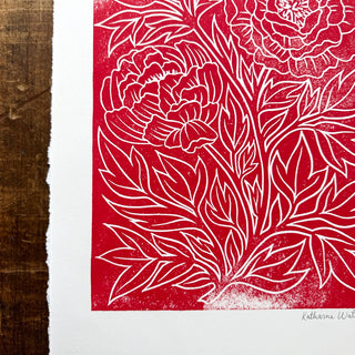 TEST PRINT : Hand Block Printed Peony Art Print -  No. 5332